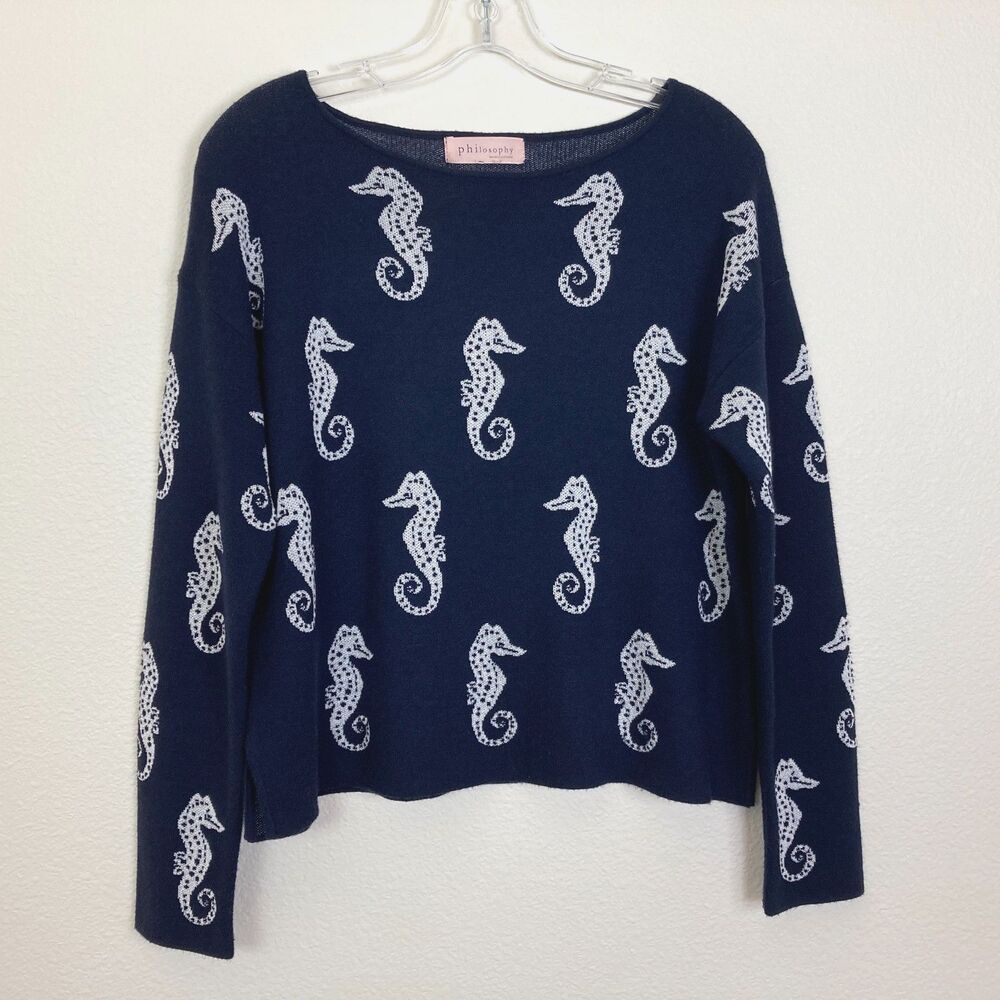 Philosophy Women's Seahorse Sweater Size Petite MP Blue White